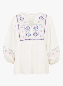 MAISON 123 THIARE - Katoenen Blouse Met Tuniekhals En Borduursel | Wit -Chic Verkoop 4268388
