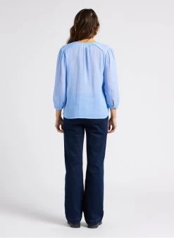 MAISON 123 THALIE - Katoenen Blouse Met Tuniekhals | Blauw -Chic Verkoop 4281399
