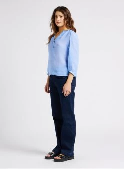 MAISON 123 THALIE - Katoenen Blouse Met Tuniekhals | Blauw -Chic Verkoop 4281400